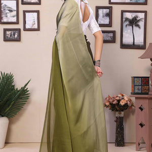 Mehendi Green Solid Satin Ready To Wear Ombre Saree