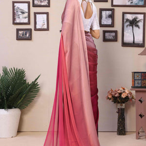 Magenta Solid Satin Ready To Wear Ombre Saree