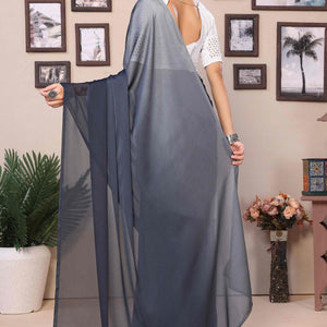 Grey Solid Satin Ready To Wear Ombre Saree