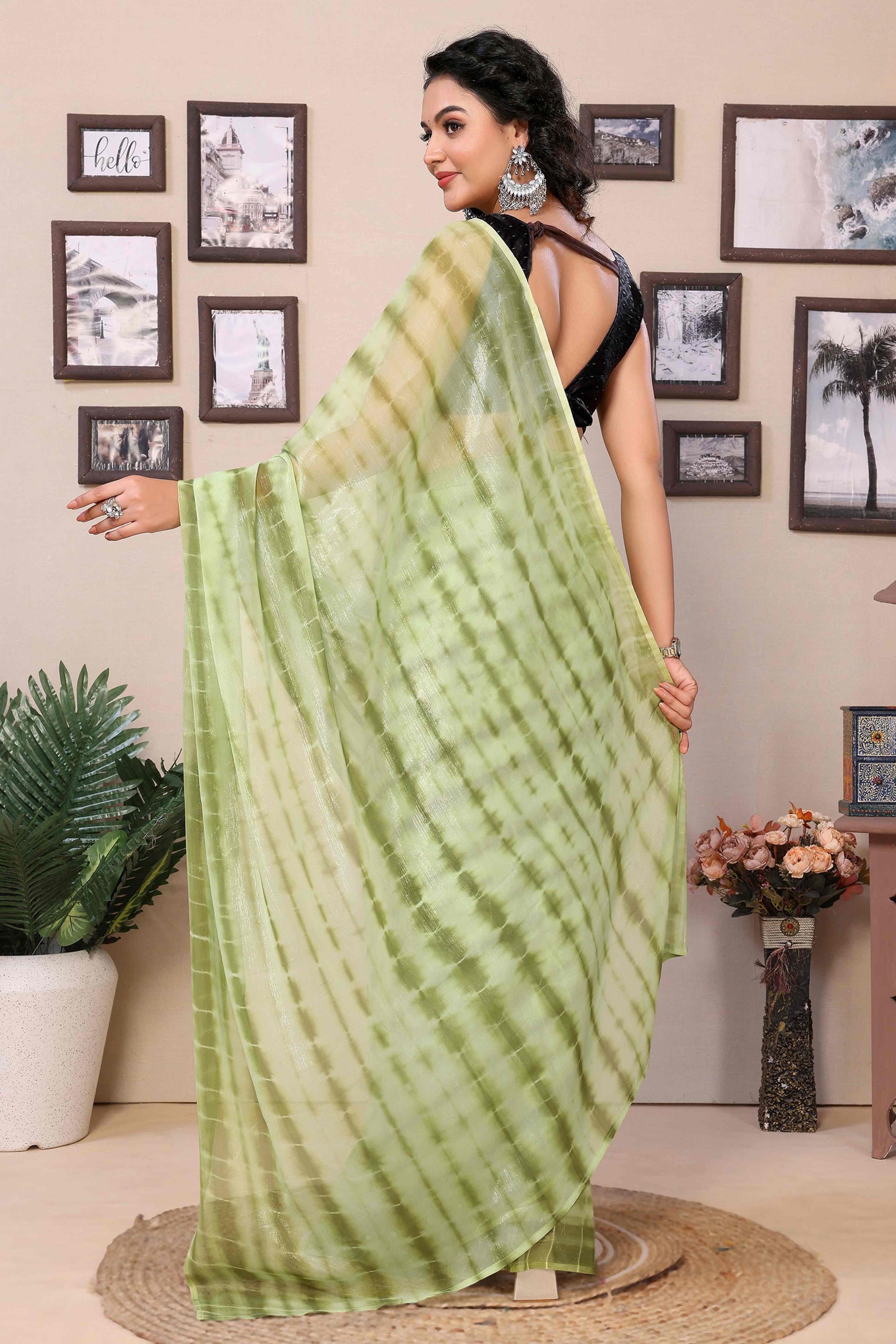 green-shibori-printed-georgette-ready-to-wear-saree