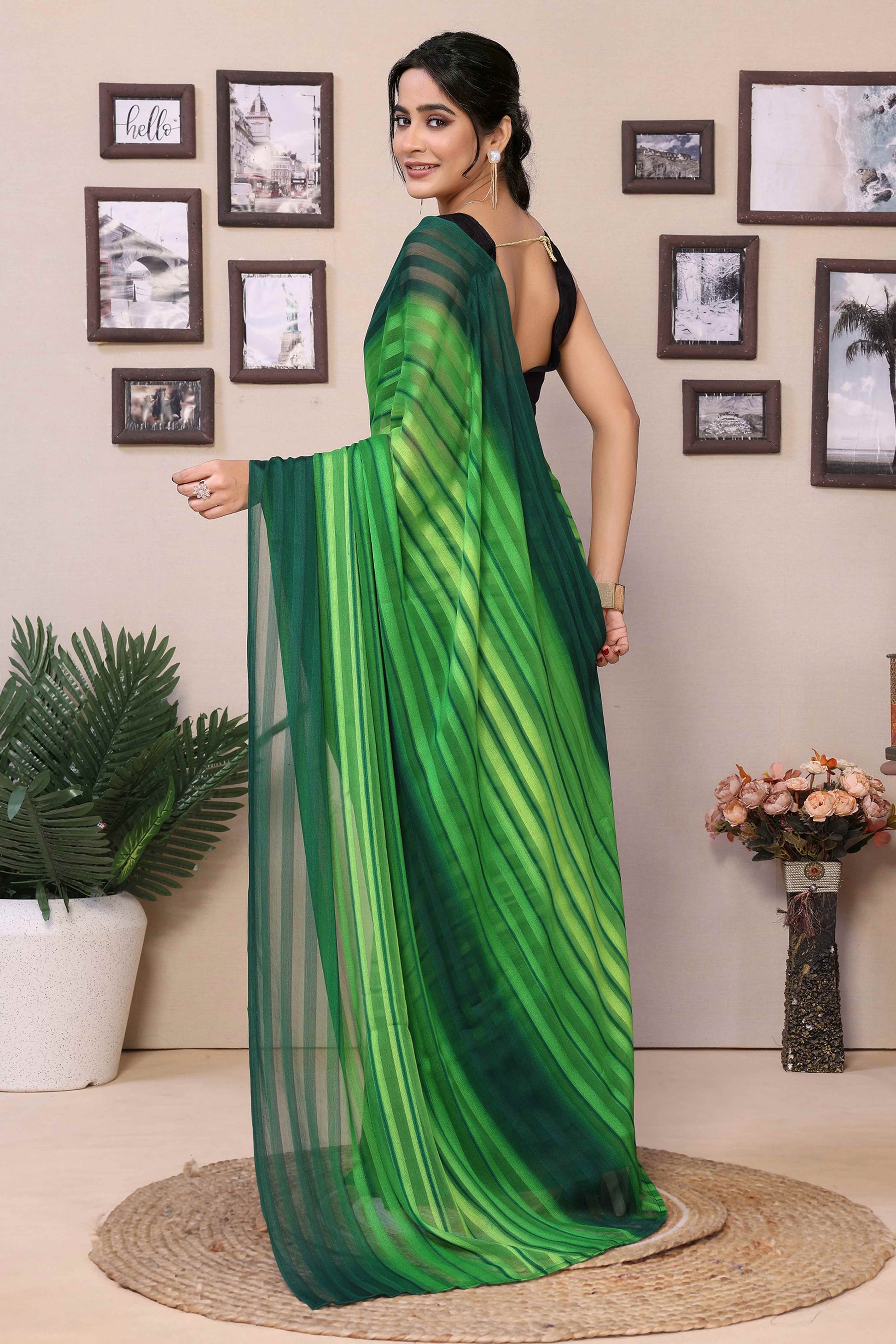 green-striped-printed-georgette-satin-patta-ready-to-wear-saree-5