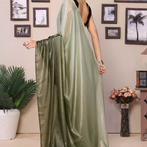 Mehendi Green Solid Printed Chiffon Ready To Wear Ombre Saree