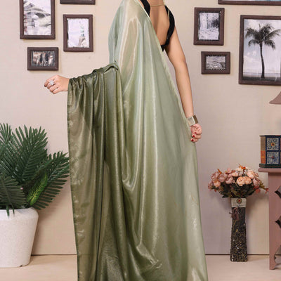 Mehendi Green Solid Printed Chiffon Ready To Wear Ombre Saree