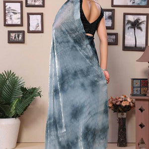 Grey Printed With Diamond Work Zimmi Choo Organza Ready To Wear Saree