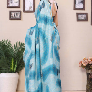 Blue Woven With Printed Silk Ready To Wear Saree