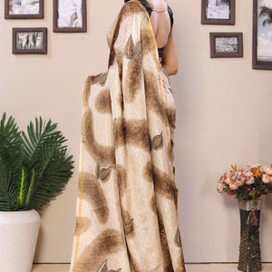 Brown Woven With Printed Silk Ready To Wear Saree