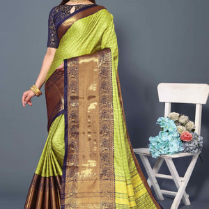 Lemon Green Zari Weaving Cotton Silk Saree