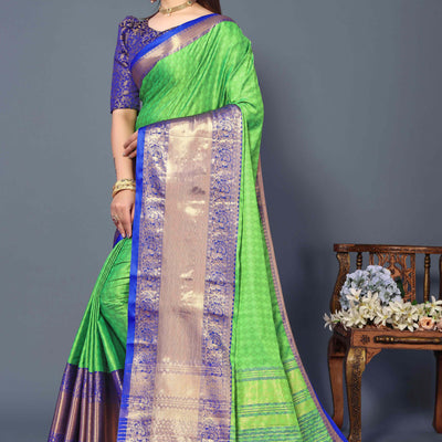 Fresh Green Zari Weaving Cotton Silk Saree