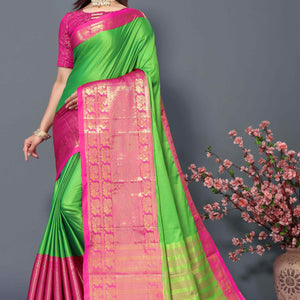 Fresh Green Zari Weaving Cotton Silk Saree