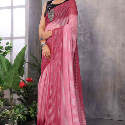 Maroon Striped Zari Woven Art Silk Ready To Wear Saree