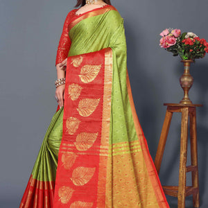 Light Green Zari Weaving Cotton Silk Saree