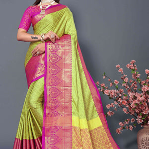 Light Yellow Zari Weaving Cotton Silk Saree