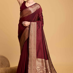 Maroon Zari Weaving Banarasi Silk Saree