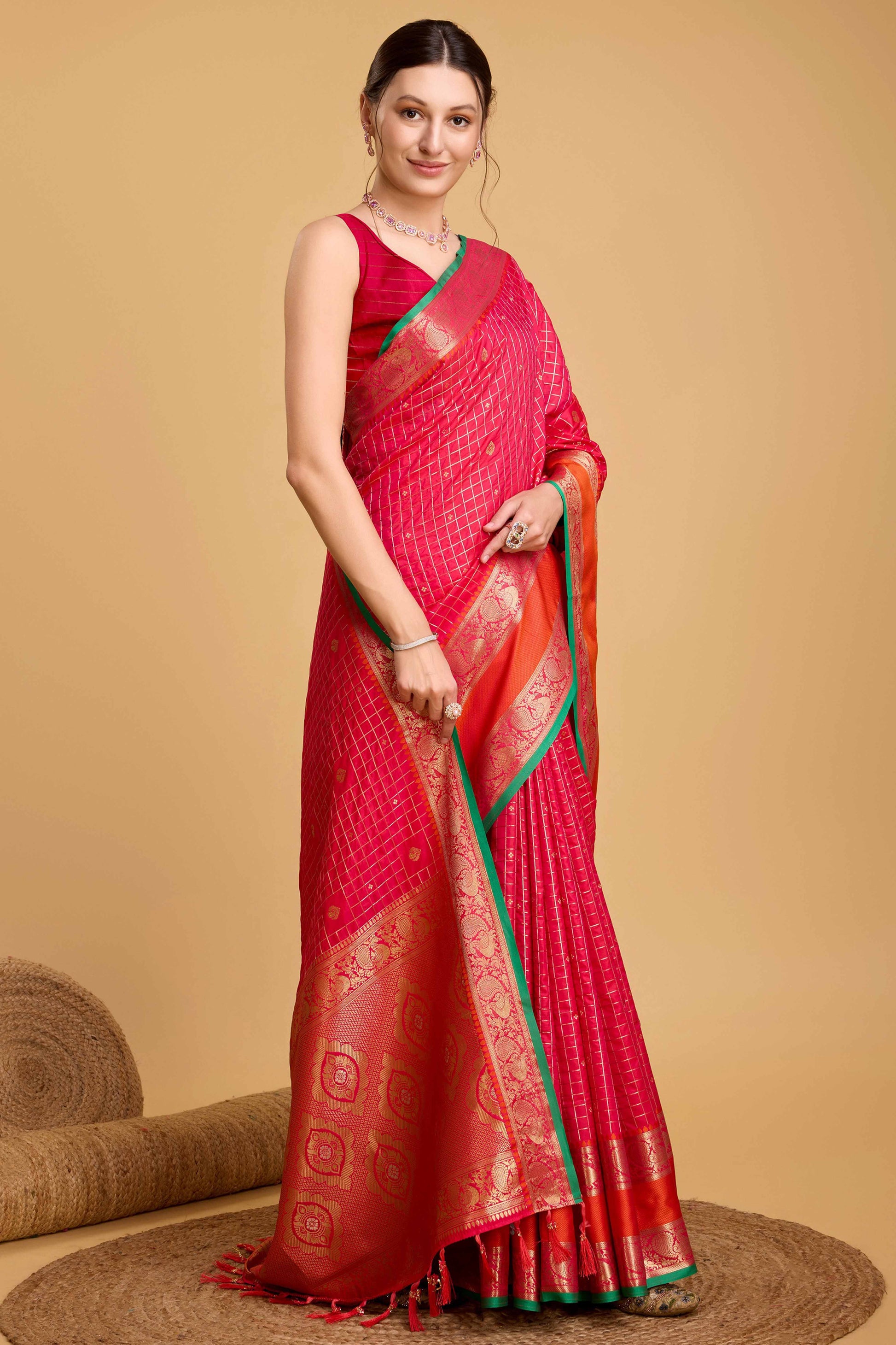 Crimson Red Zari Weaving Banarasi Silk Saree