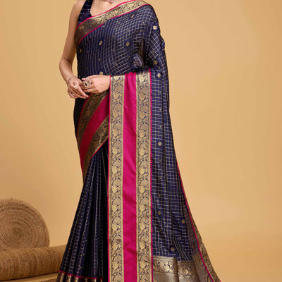 Dark Blue Zari Weaving Banarasi Silk Saree