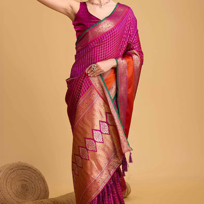 Magenta Zari Weaving Banarasi Silk Saree