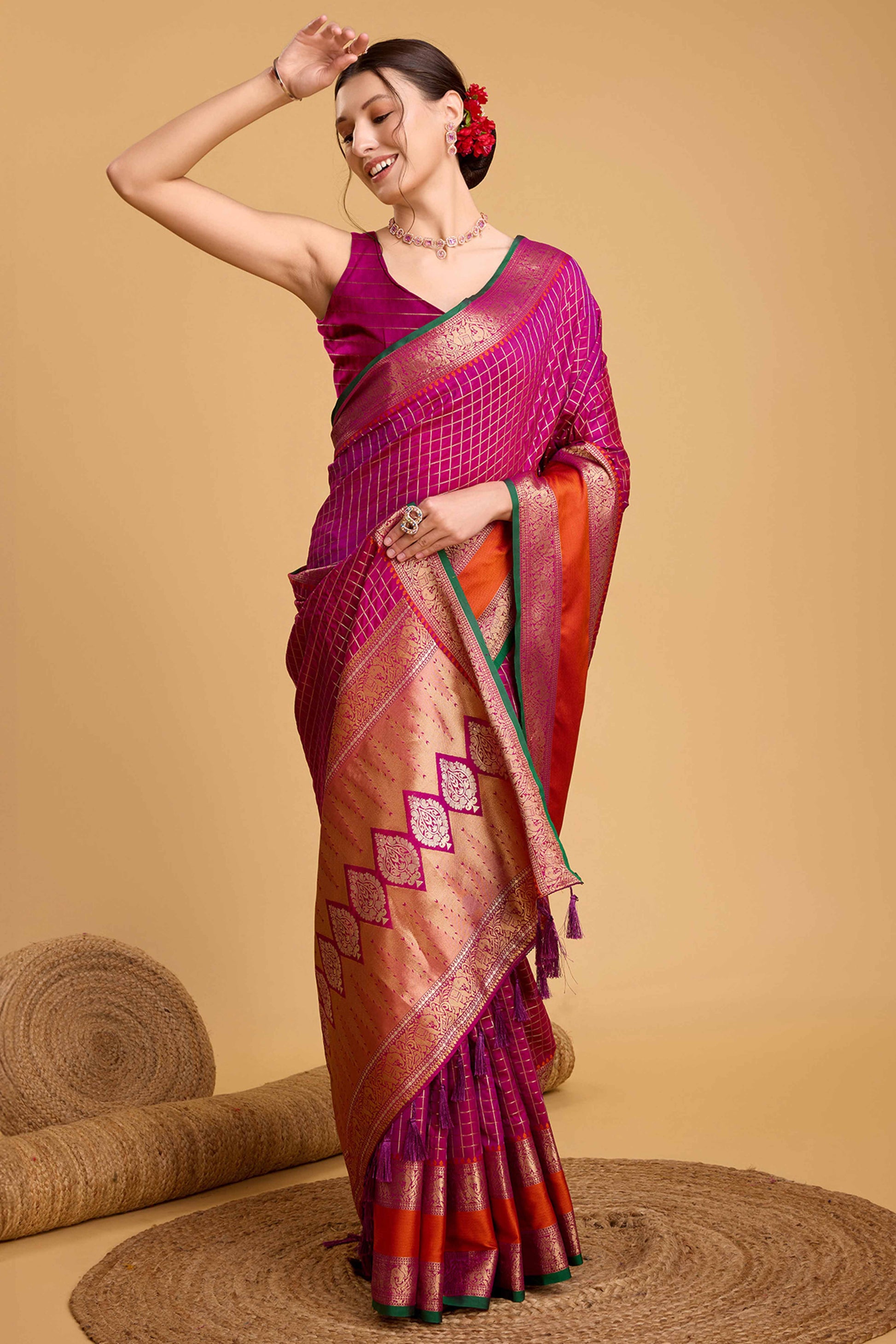 Magenta Zari Weaving Banarasi Silk Saree