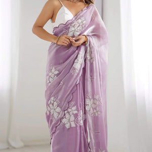 Lavender Sequins Floral Embroidered Organza Saree