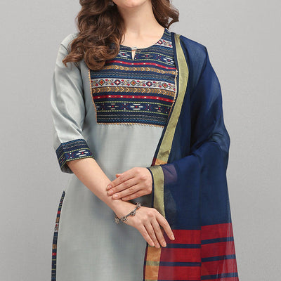 grey-embroidered-poly-cotton-kurti-set