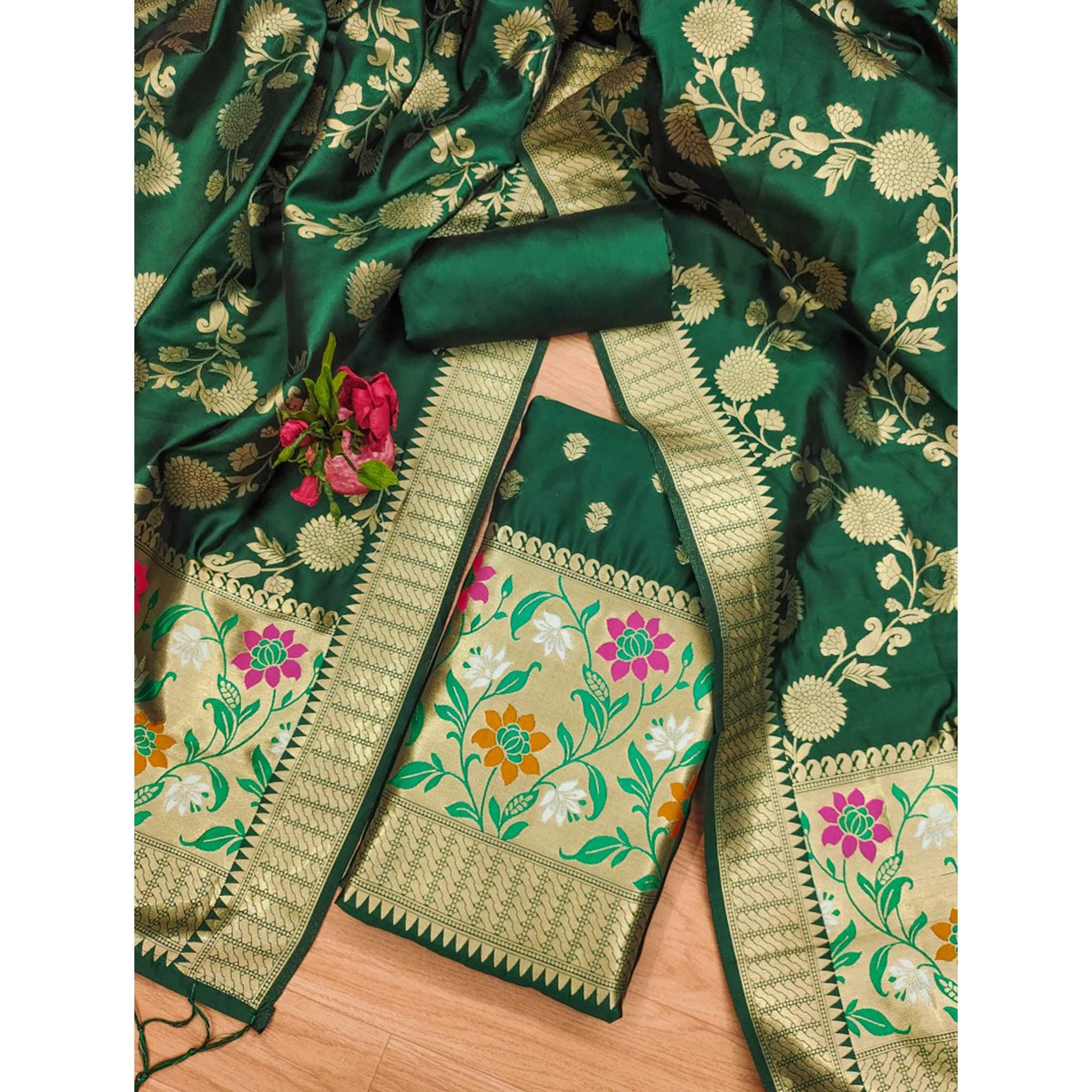 green-floral-woven-banarasi-silk-dress-material-5