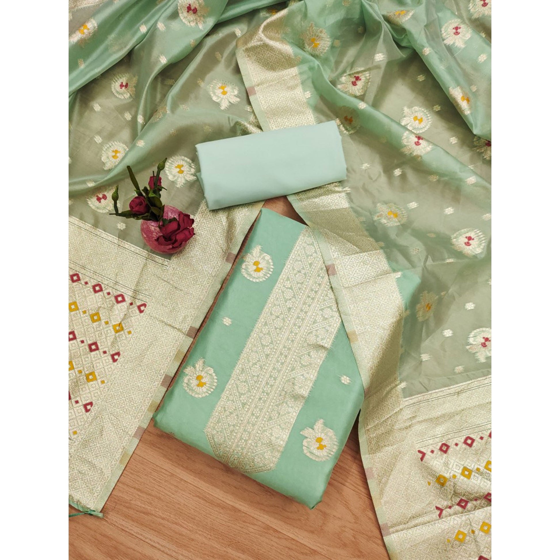 green-floral-woven-organza-dress-material-3