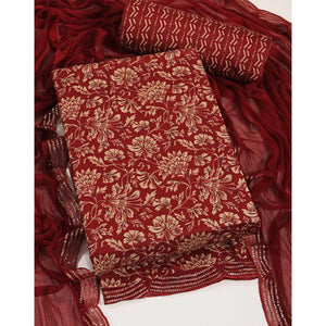 Maroon Floral Foil Printed Cotton Blend Dress Material