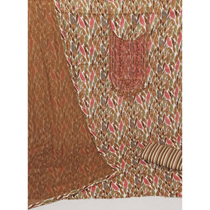 Brown Foil Printed With Embroidery Pure Cotton Dress Material