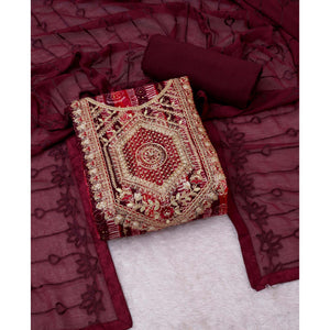 Maroon Bandhani Printed Rayon Dress Material