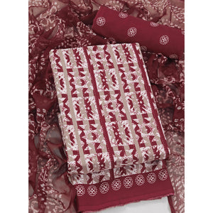 Maroon & Brown Geometric Printed Crepe Dress Material
