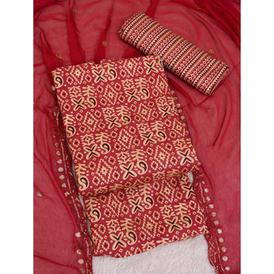 Maroon Foil Printed Cotton Blend Dress Material