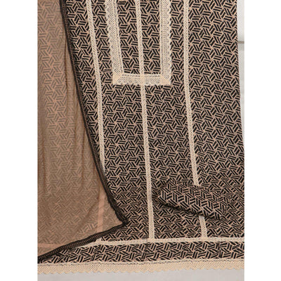Cream & Black Printed Pure Cotton Dress Material