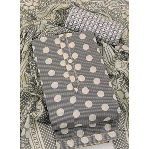 Grey Printed With Gota Patti Work Pure Cotton Dress Material