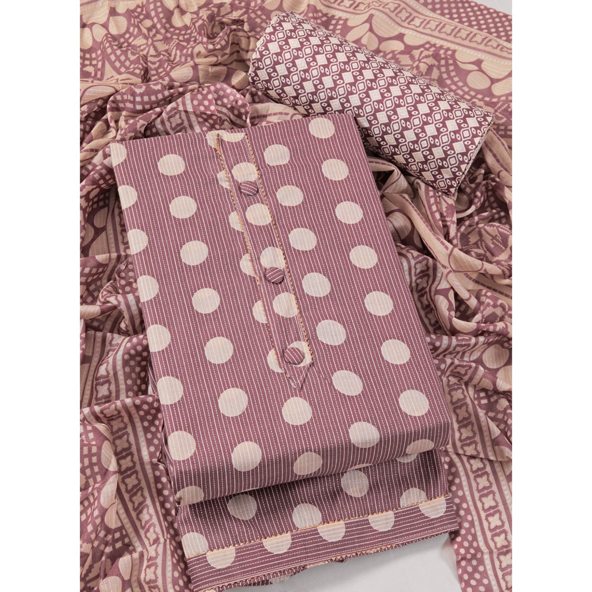 Mauve Printed With Gota Patti Work Pure Cotton Dress Material
