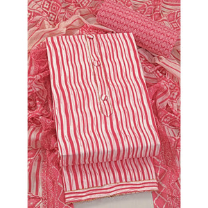 Gajari Pink Leheriya Printed With Gota Patti  Work Pure Cotton Dress Material