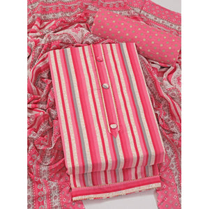 Gajari Pink Striped Printed With Gota Patti Work Pure Cotton Dress Material