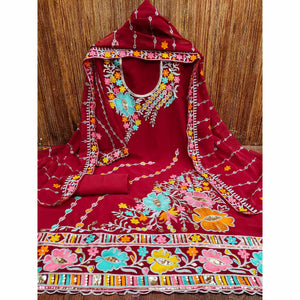 Maroon Floral Sequins Embroidered Georgette Dress Material