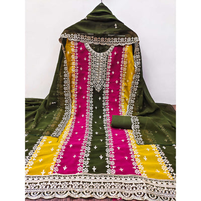 Mehendi Green Floral Embroidered Georgette Dress Material