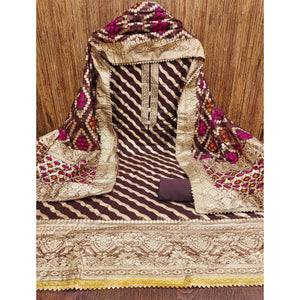 Brown Woven Jacquard Dress Material