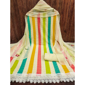 Cream Schiffli Embroidered With Digital Printed Georgette Dress Material