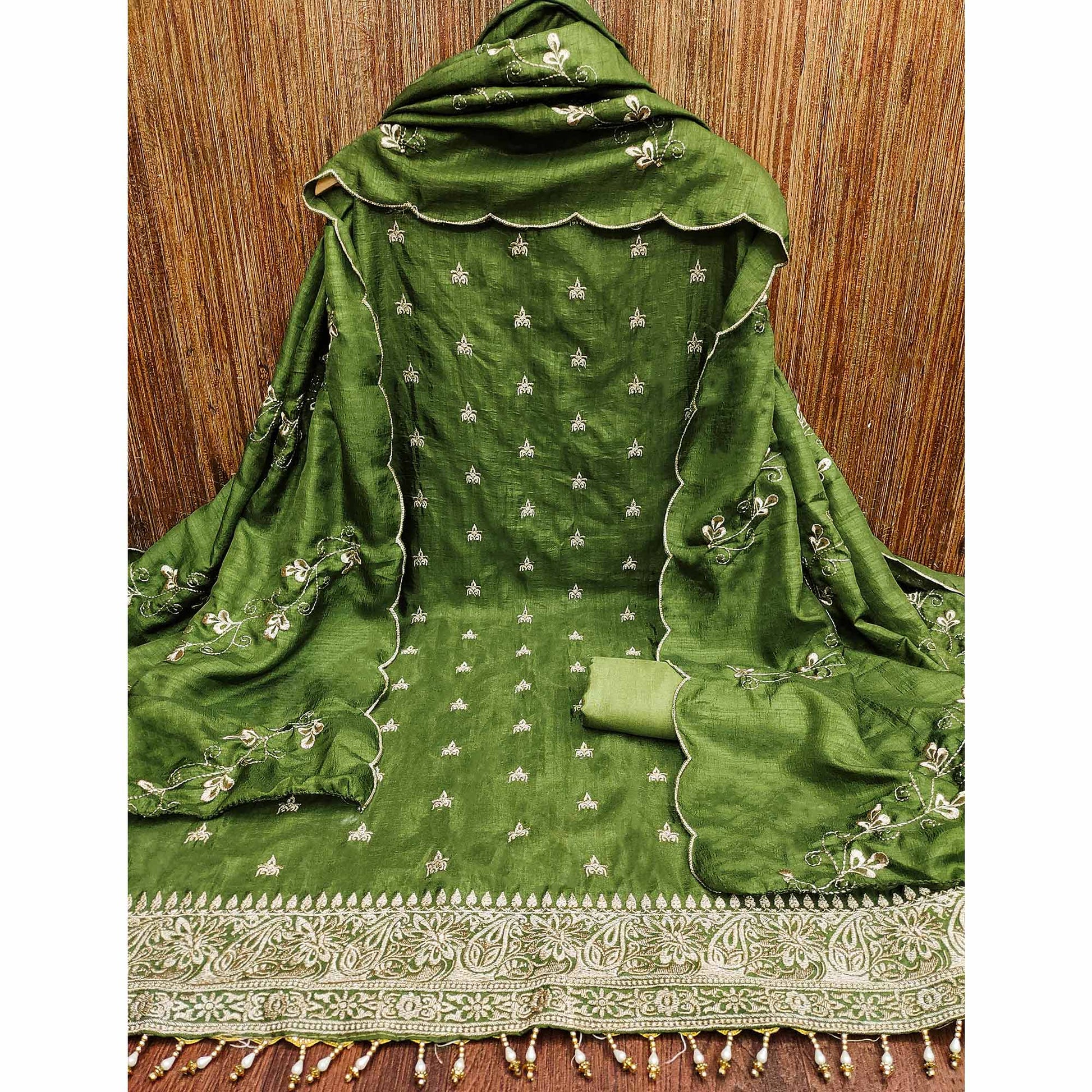 green-embroidered-vichitra-silk-dress-material