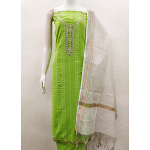 green-woven-with-handwork-cotton-blend-dress-material