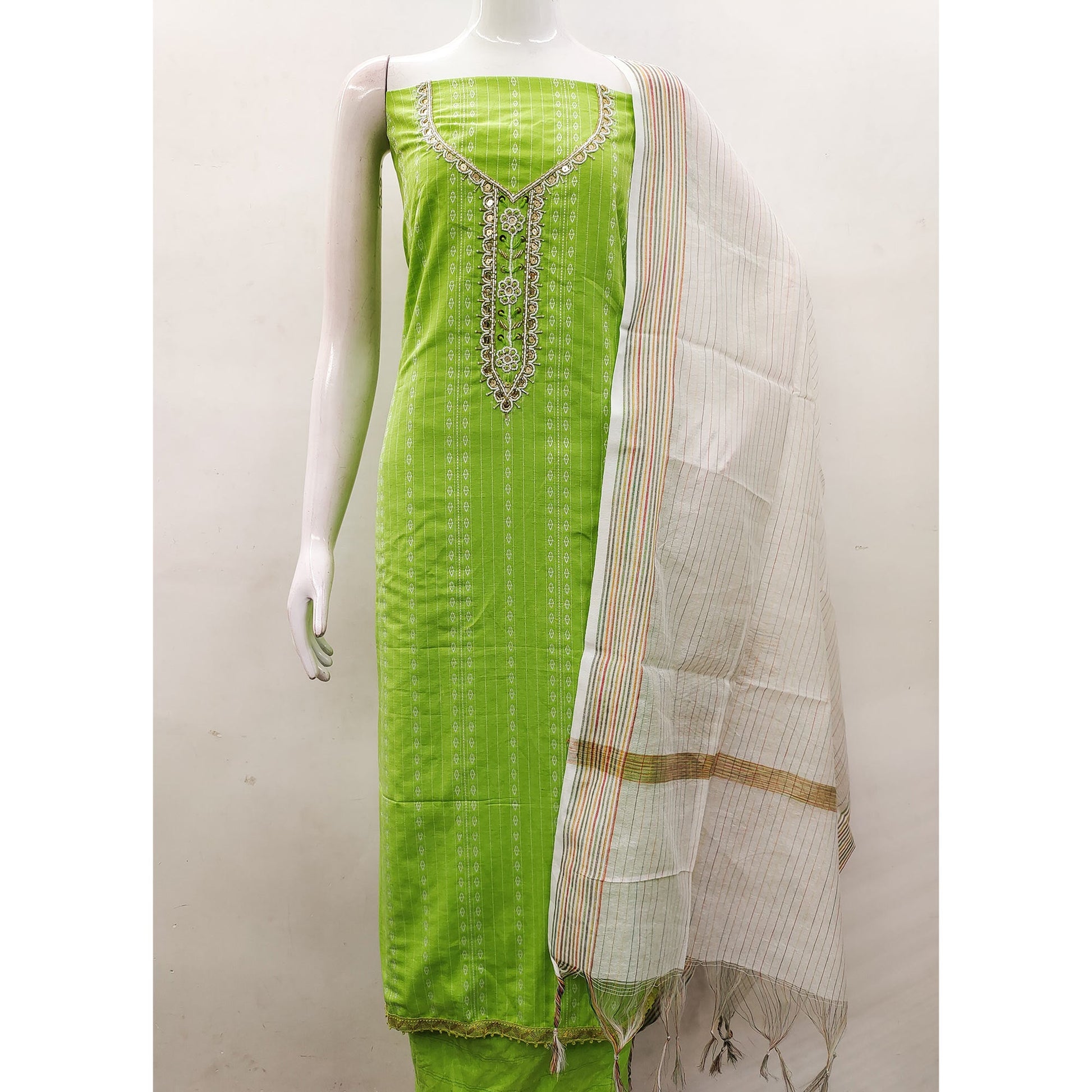 green-woven-with-handwork-cotton-blend-dress-material