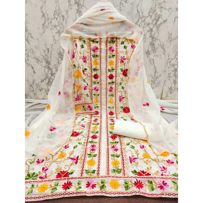 Cream Floral Embroidered Georgette Dress Material