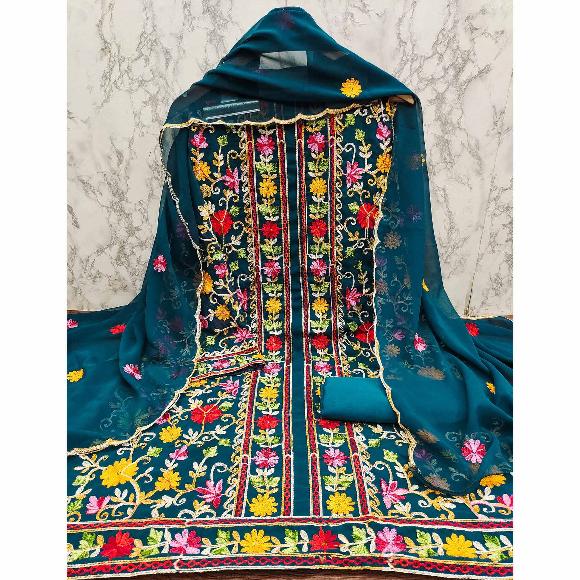 Morpich Floral Embroidered Georgette Dress Material