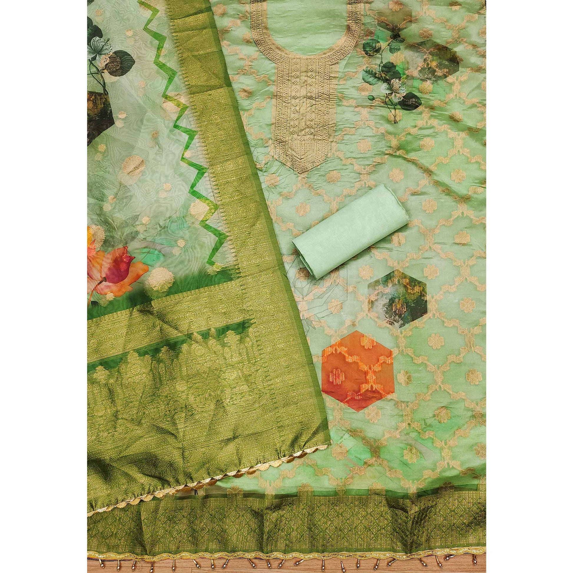 green-woven-work-organza-dress-material