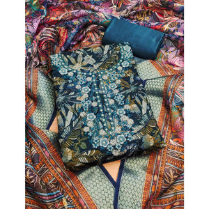 Morpich Blue Floral Printed Pure Cotton Dress Material