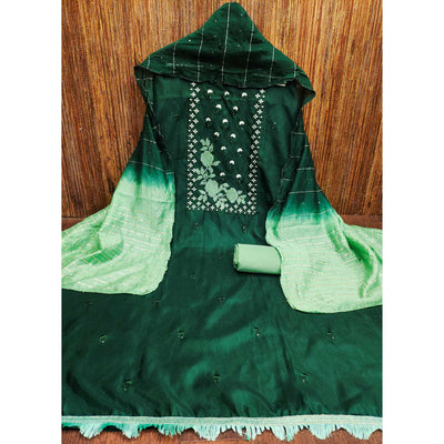 green-embroidered-art-silk-dress-material-3