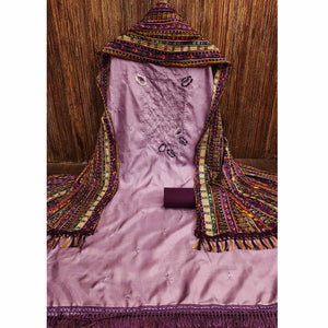 Mauve Floral Embroidered Art Silk Dress Material