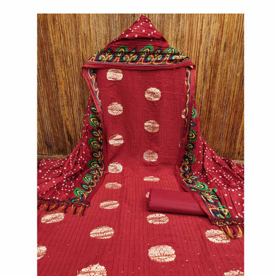 Maroon Sequins Embroidered With Woven Jacquard Dress Material