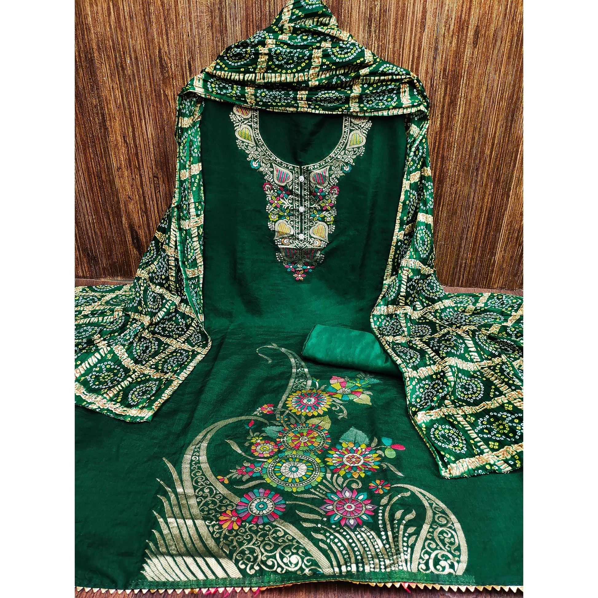 green-floral-woven-chanderi-jacquard-dress-material